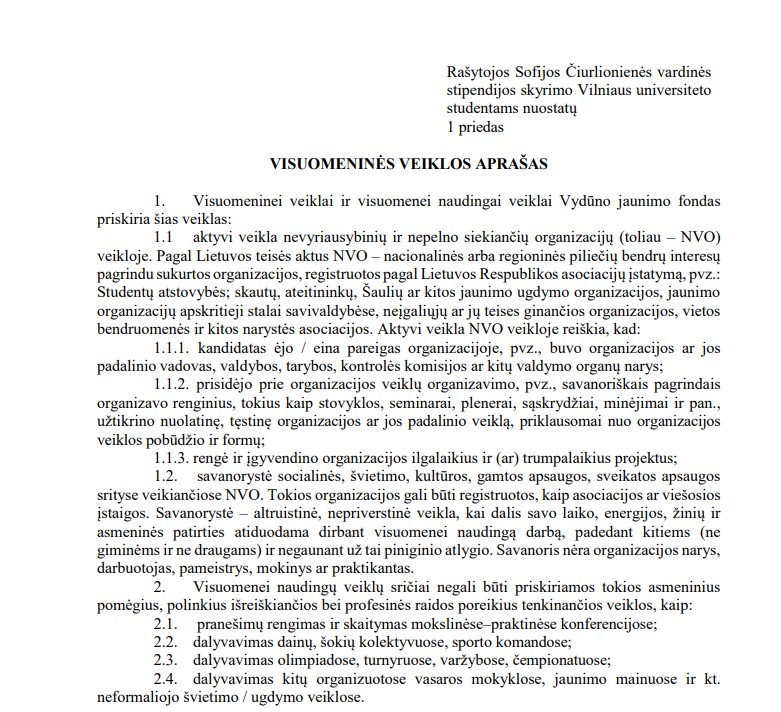 S. Čiurlionienės stipendijos nuostatai